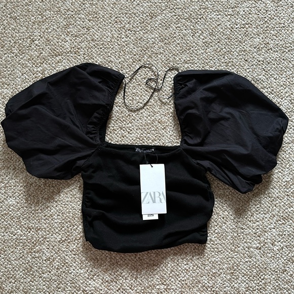 NWT Zara adorable black puff sleeve cotton crop top - Picture 4 of 13